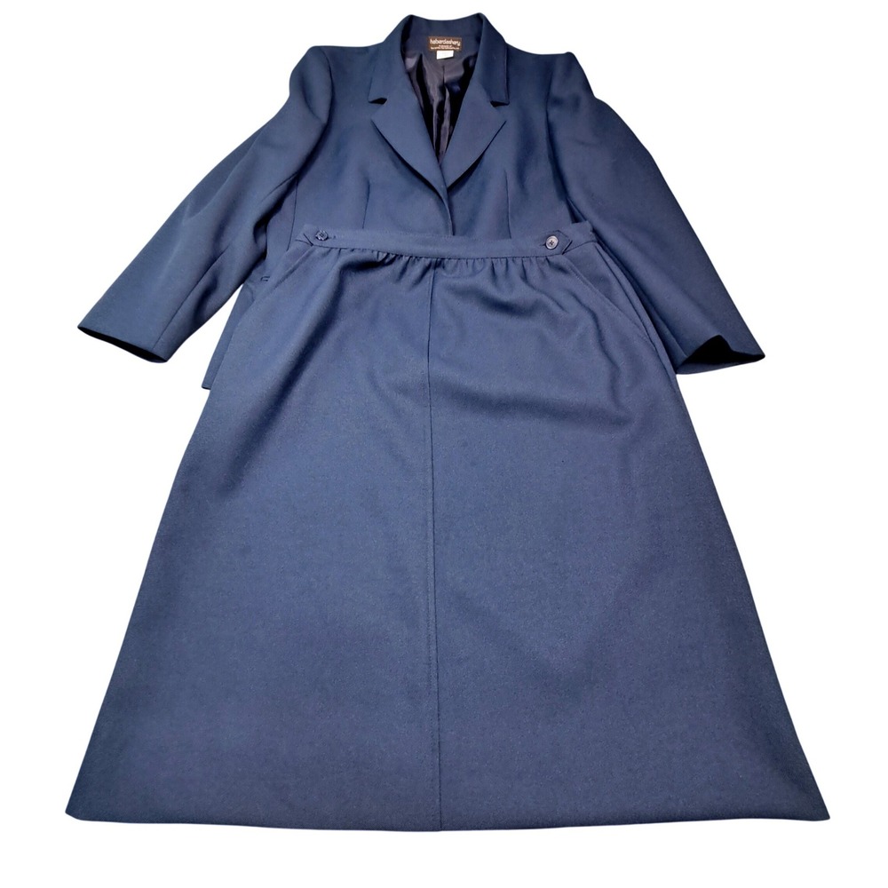 Haberdashery Leslie Fay Vintage Navy Blue Skirt Suit Set Size 14 Made in USA
